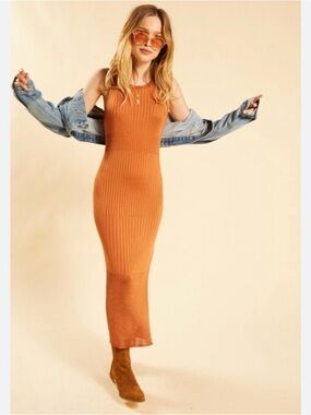 NWT FREE PEOPLE COME MY WAY MIDI DRESS SIZE L COPPER